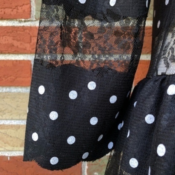 Anthropologie 02Sky Lace Polka Dot Ruched NWT Black White 3/4 Sleeve Dress 👗 - Picture 3 of 14